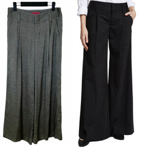 Alice + Olivia Eric Wide Leg Pants Front Pleat Low Rise Size 2 Gray Lightweight